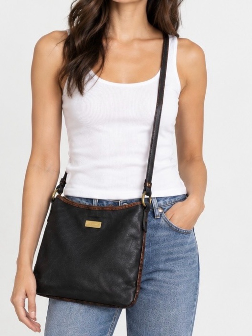 Brahmin Bag Julie Black Tuscan Genuine Leather Black Crossbody Shoulder Bag